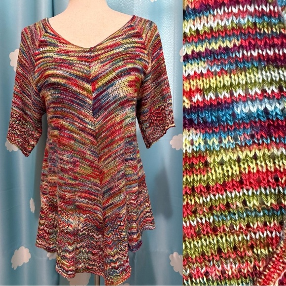 Intricately knit handmade multicolor sweater. M - Picture 1 of 8